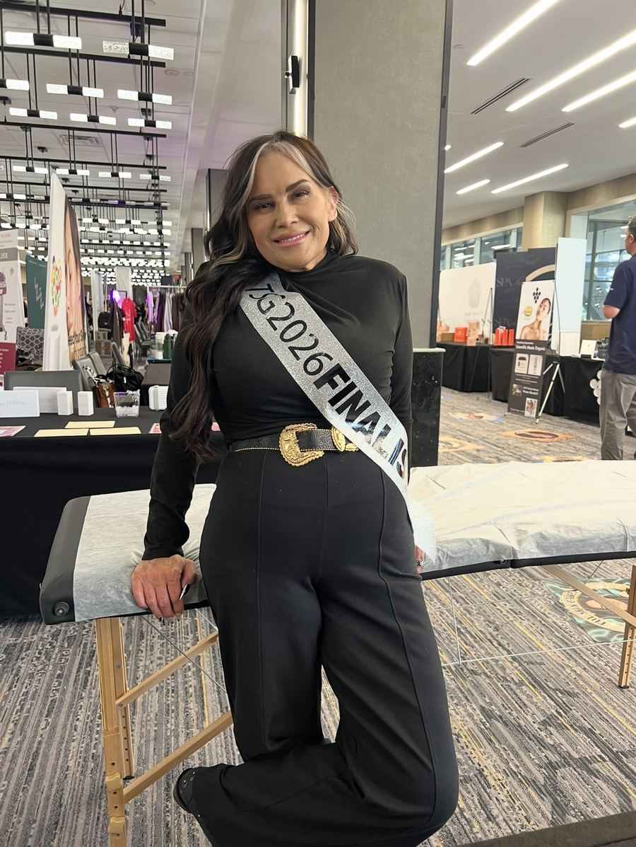 Rebecca Matthews wearing her Skin Games finalist sash